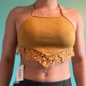 Brown Haltered Tank With a Floral Design on Bottom